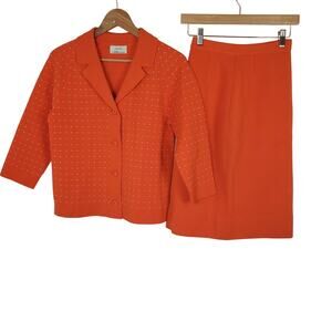 Dorce For LeRoy Knitwear Orange Wool Knit Jacket & Skirt Set Women's Size 10
